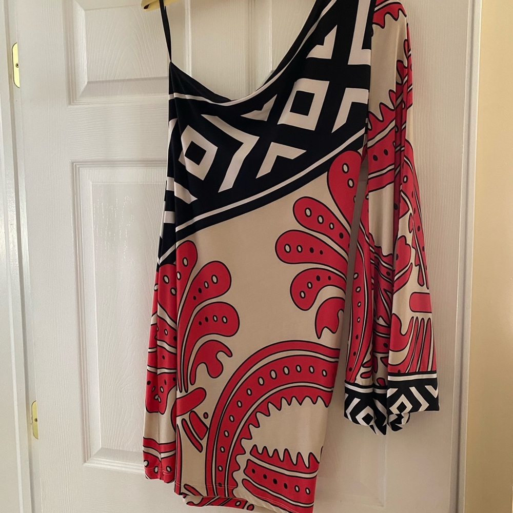 Gorgeous silk jersey one shouldered body con dress w/ butterfly sleeve